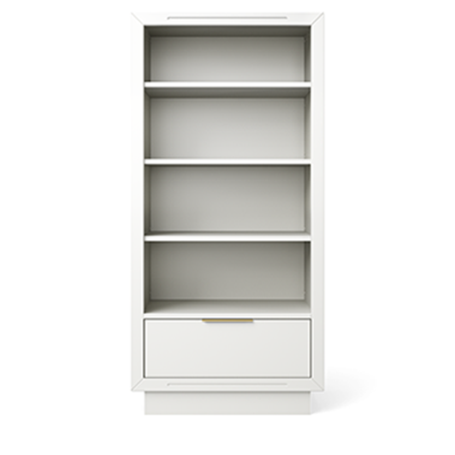 Quadro Solid Wood Bookcase – Luxury Modern Library with Storage Drawer – Italian Champagne Gold Hardware