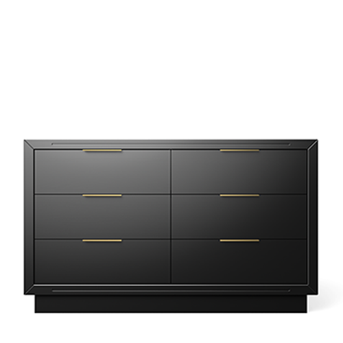 Quadro Solid Wood Double Dresser – 6-Drawer Luxury Chest – Italian Champagne Gold Hardware & Greenguard GOLD Finish