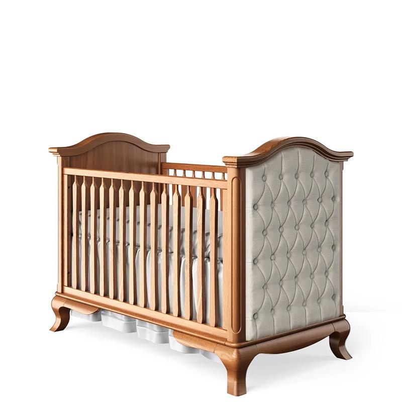 Cleopatra Classic Tufted Crib – Luxury Solid Wood & Organic Fabric – Symmetrical Haute-Couture Nursery Design