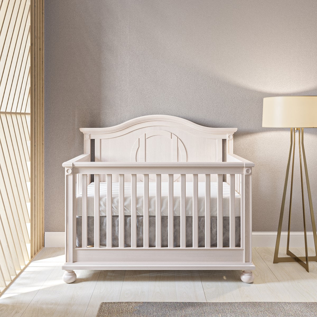 Dakota Solid Wood Convertible Crib – 4-in-1 Luxury Nursery Bed – Timeless Architectural Design & Solid-Back Heritage