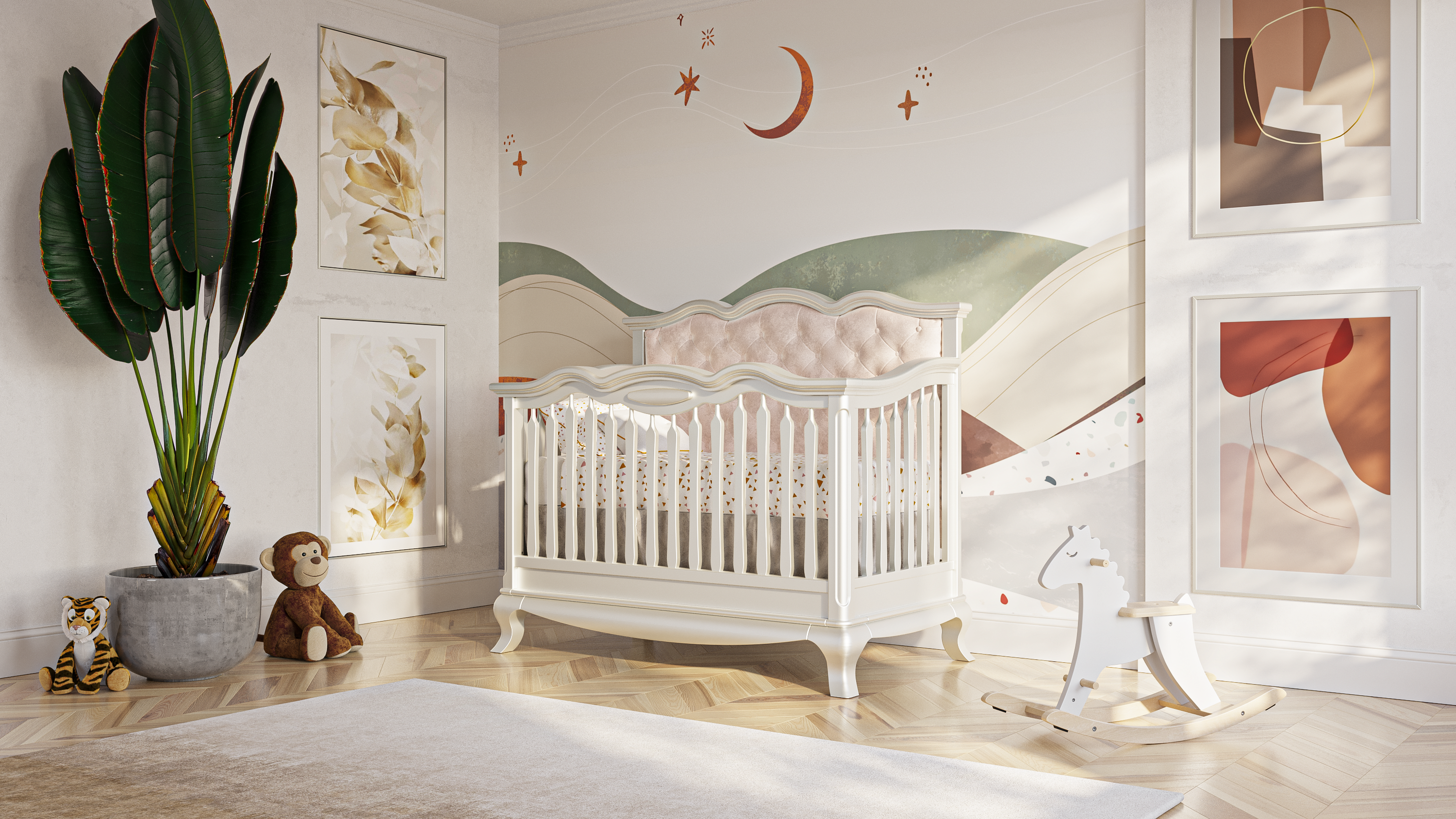 Lit bébé convertible Cléopâtre en bois massif – Lit bébé/adulte 4 en 1 de luxe – Design artisanal et traditionnel