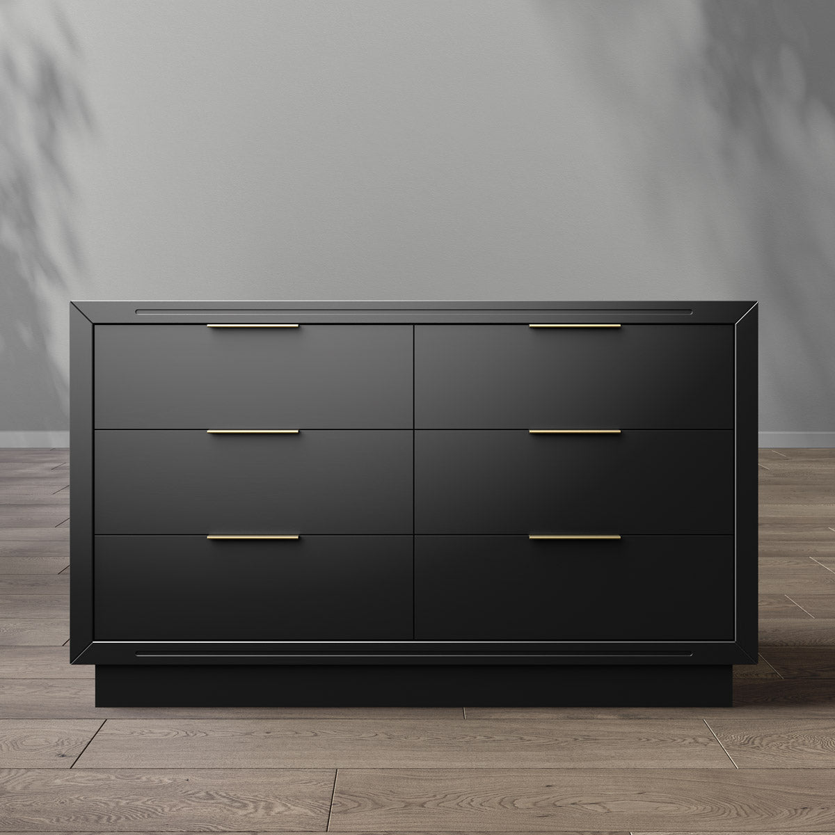 Quadro Solid Wood Double Dresser – 6-Drawer Luxury Chest – Italian Champagne Gold Hardware & Greenguard GOLD Finish