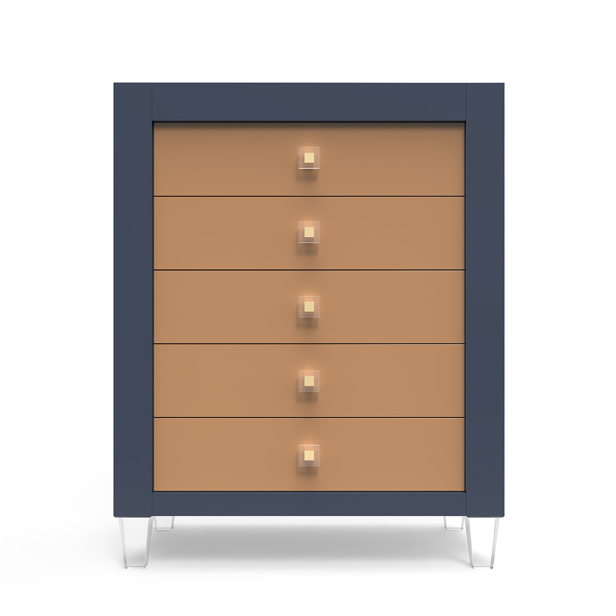 Millenario Solid Wood Tall Chest – 5-Drawer Modern Luxury Wardrobe – Designer Acrylic & High-Density Storage