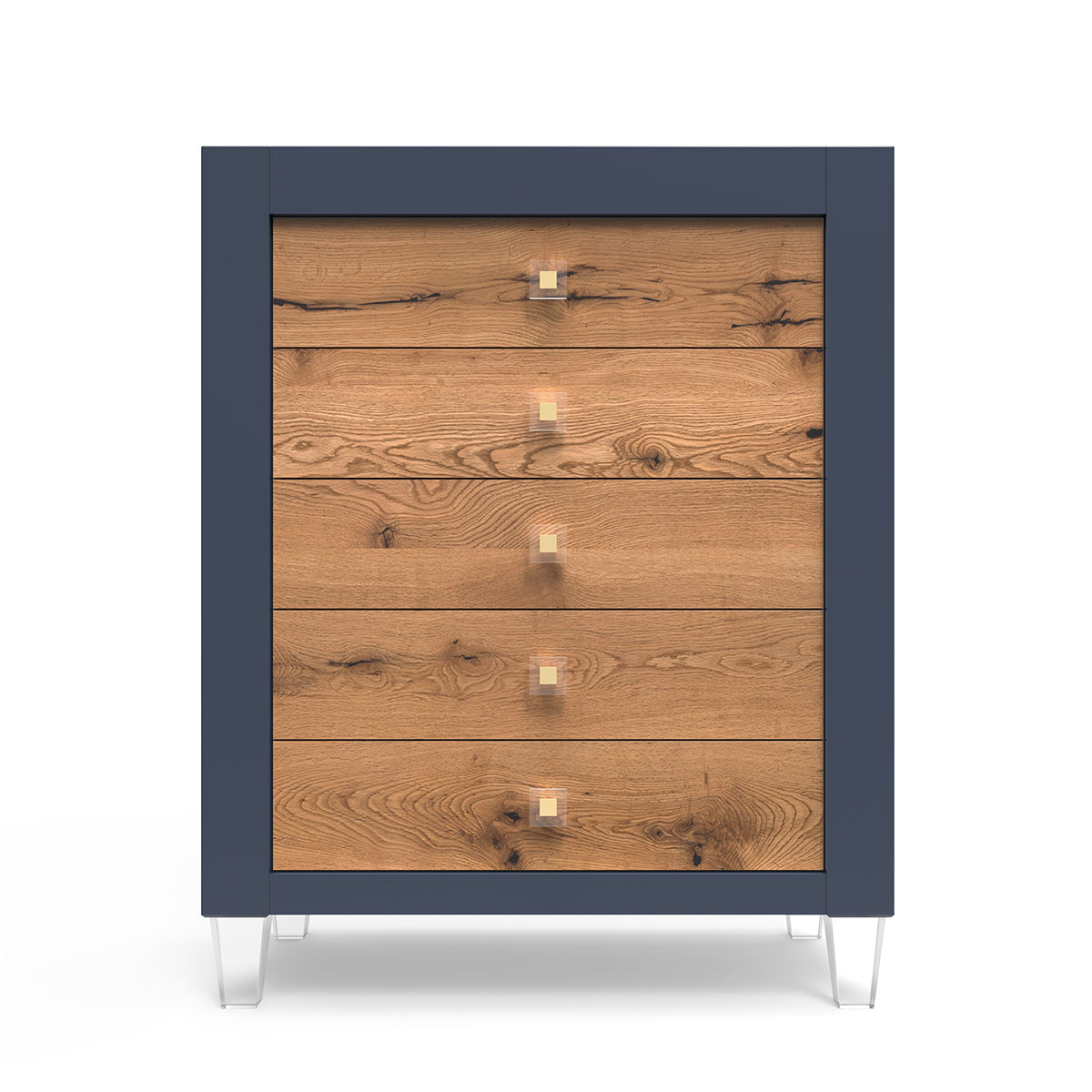 Millenario Solid Wood Tall Chest – 5-Drawer Modern Luxury Wardrobe – Designer Acrylic & High-Density Storage