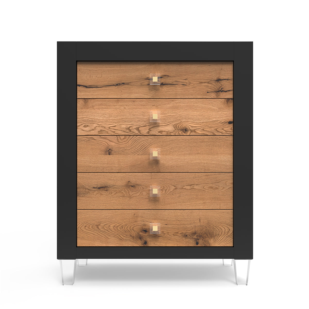 Millenario Solid Wood Tall Chest – 5-Drawer Modern Luxury Wardrobe – Designer Acrylic & High-Density Storage