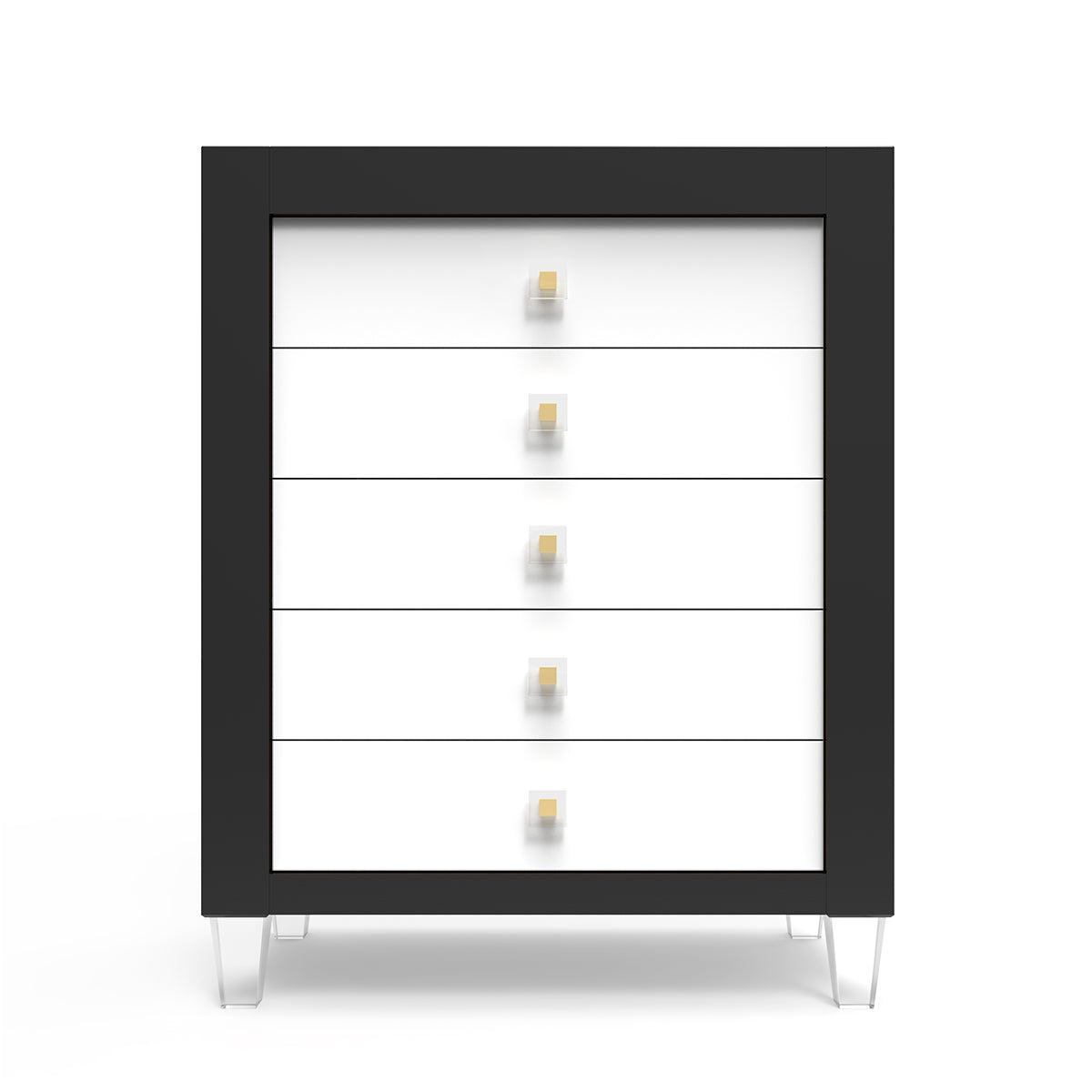 Millenario Solid Wood Tall Chest – 5-Drawer Modern Luxury Wardrobe – Designer Acrylic & High-Density Storage