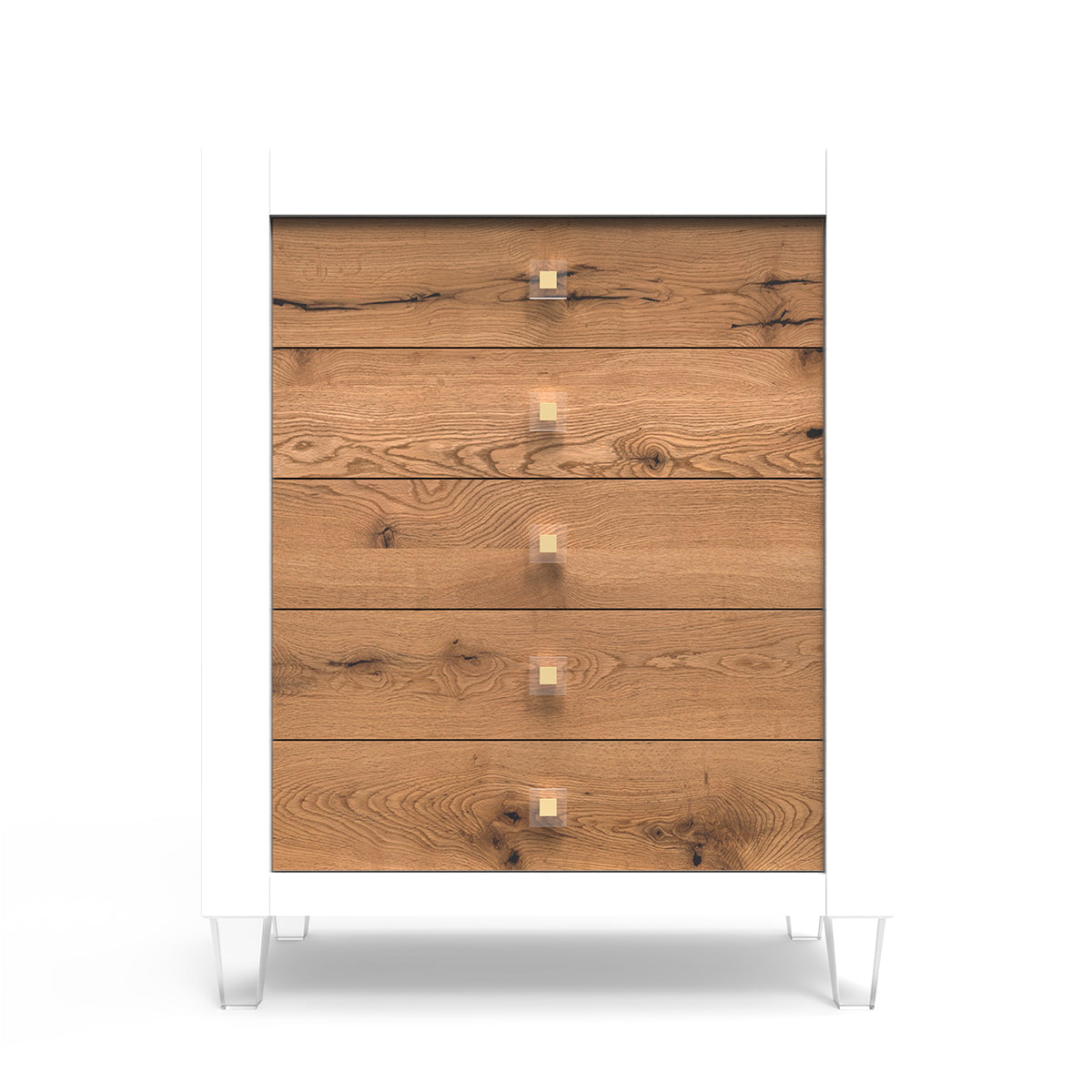 Millenario Solid Wood Tall Chest – 5-Drawer Modern Luxury Wardrobe – Designer Acrylic & High-Density Storage