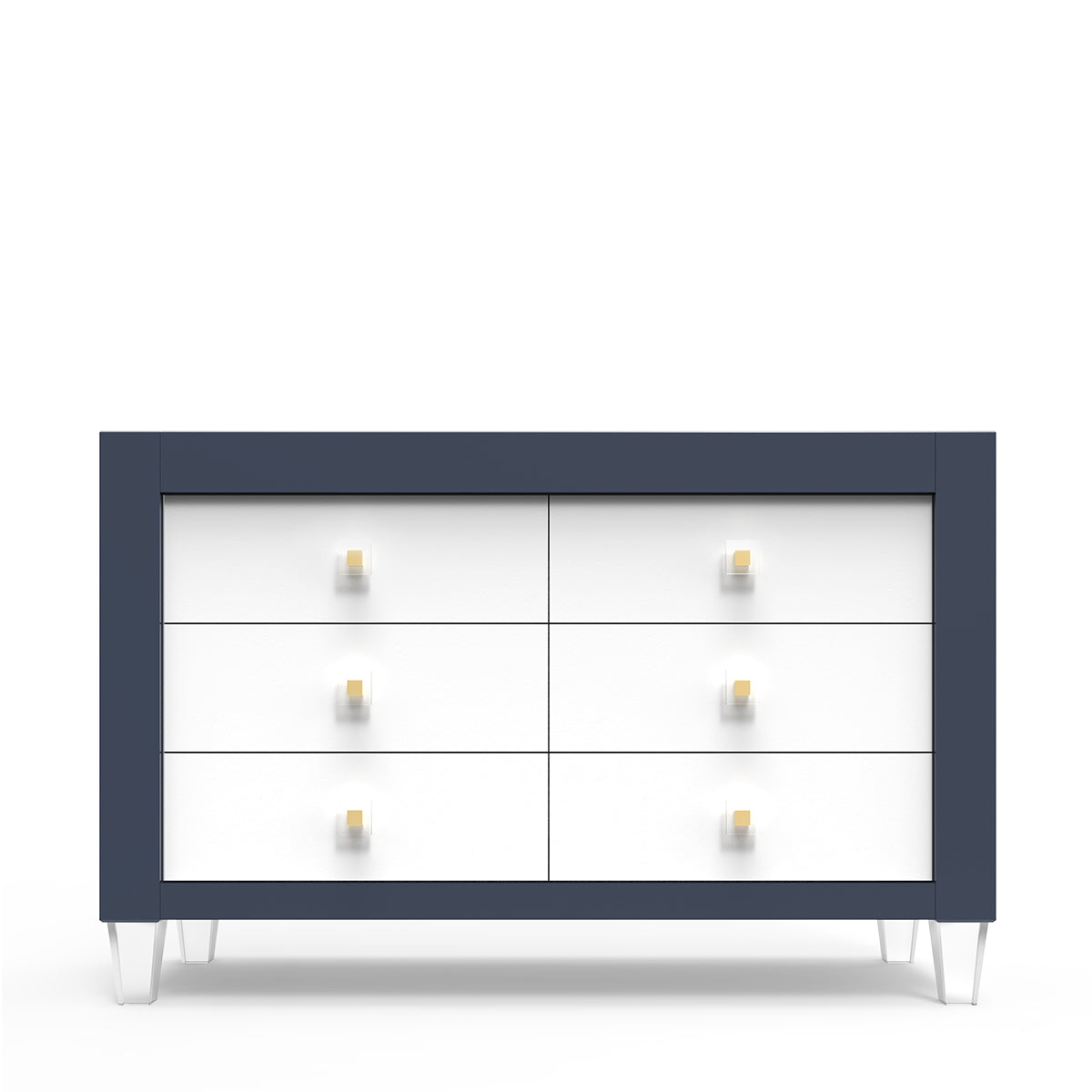 Millenario Solid Wood Double Dresser – 6-Drawer Modern Luxury Chest – Designer Acrylic & Laser-Cut Craftsmanship