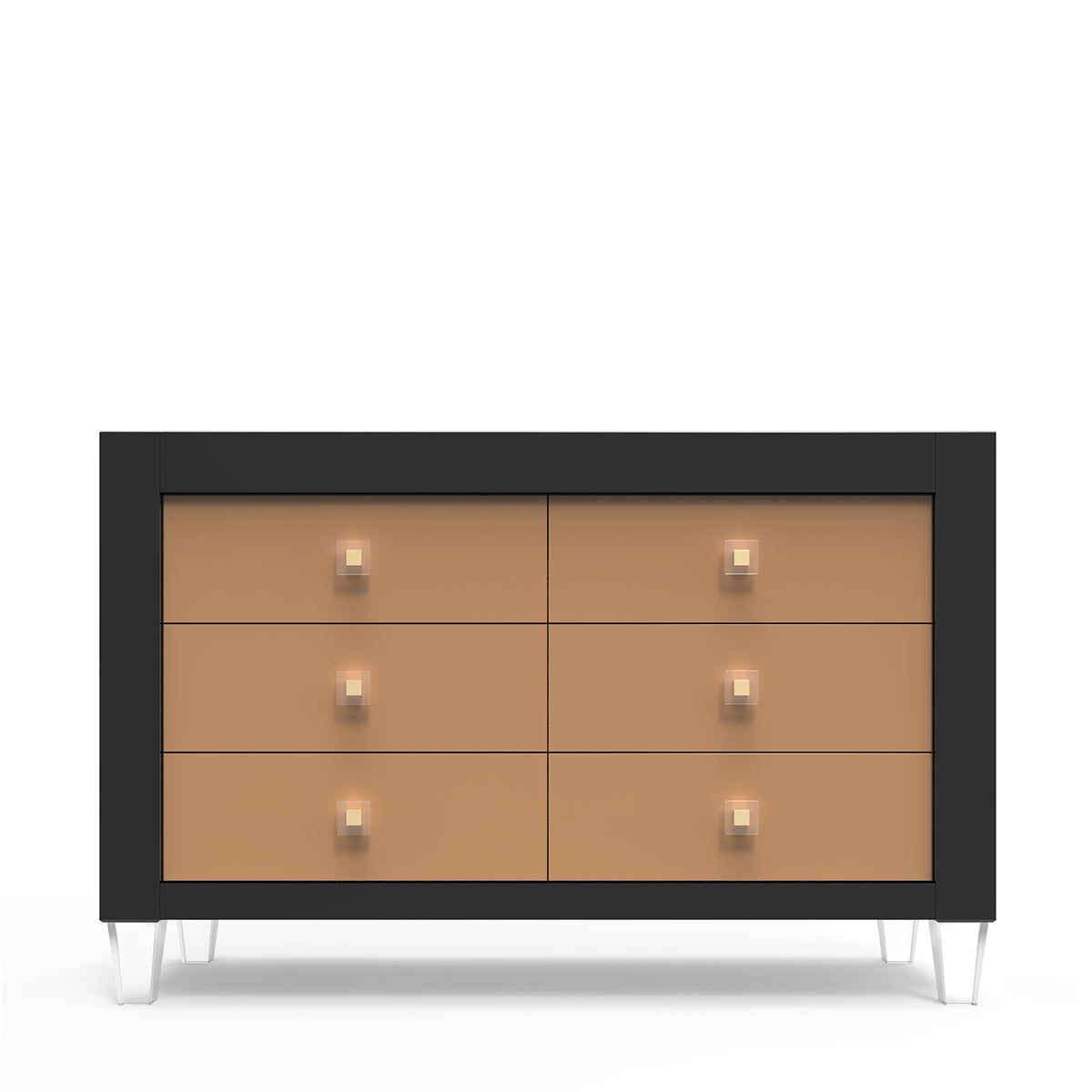 Millenario Solid Wood Double Dresser – 6-Drawer Modern Luxury Chest – Designer Acrylic & Laser-Cut Craftsmanship