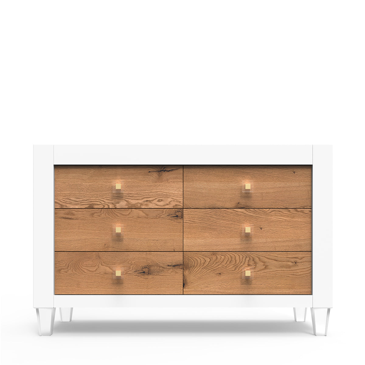 Millenario Solid Wood Double Dresser – 6-Drawer Modern Luxury Chest – Designer Acrylic & Laser-Cut Craftsmanship