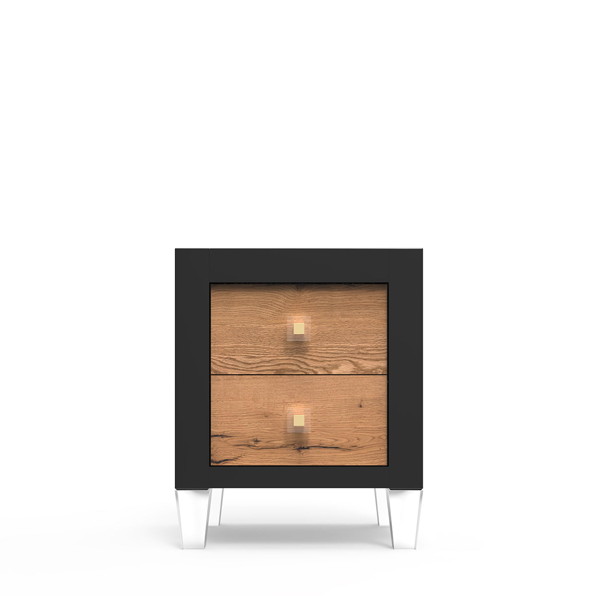 Millenario Solid Wood Nightstand – 2-Drawer Modern Luxury Bedside Chest – Designer Acrylic & Artisan Detail