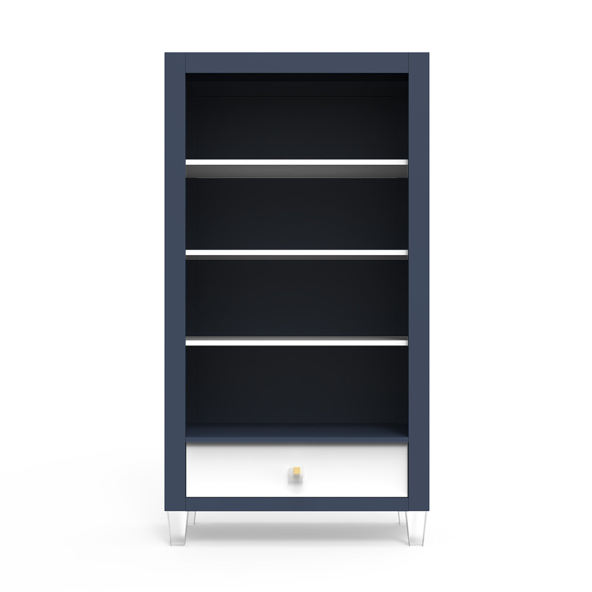 Millenario Solid Wood Bookcase – Modern Luxury Library with Storage Drawer – Designer Acrylic & Artisan Shelving