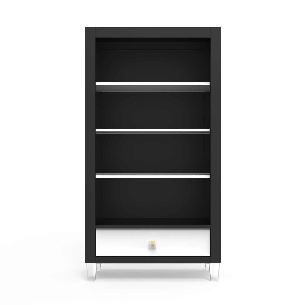 Millenario Solid Wood Bookcase – Modern Luxury Library with Storage Drawer – Designer Acrylic & Artisan Shelving