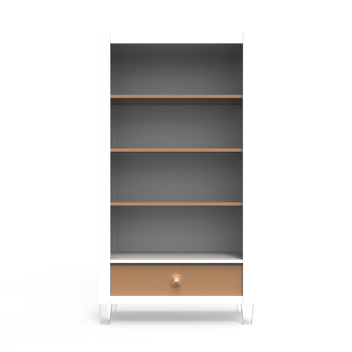 Millenario Solid Wood Bookcase – Modern Luxury Library with Storage Drawer – Designer Acrylic & Artisan Shelving