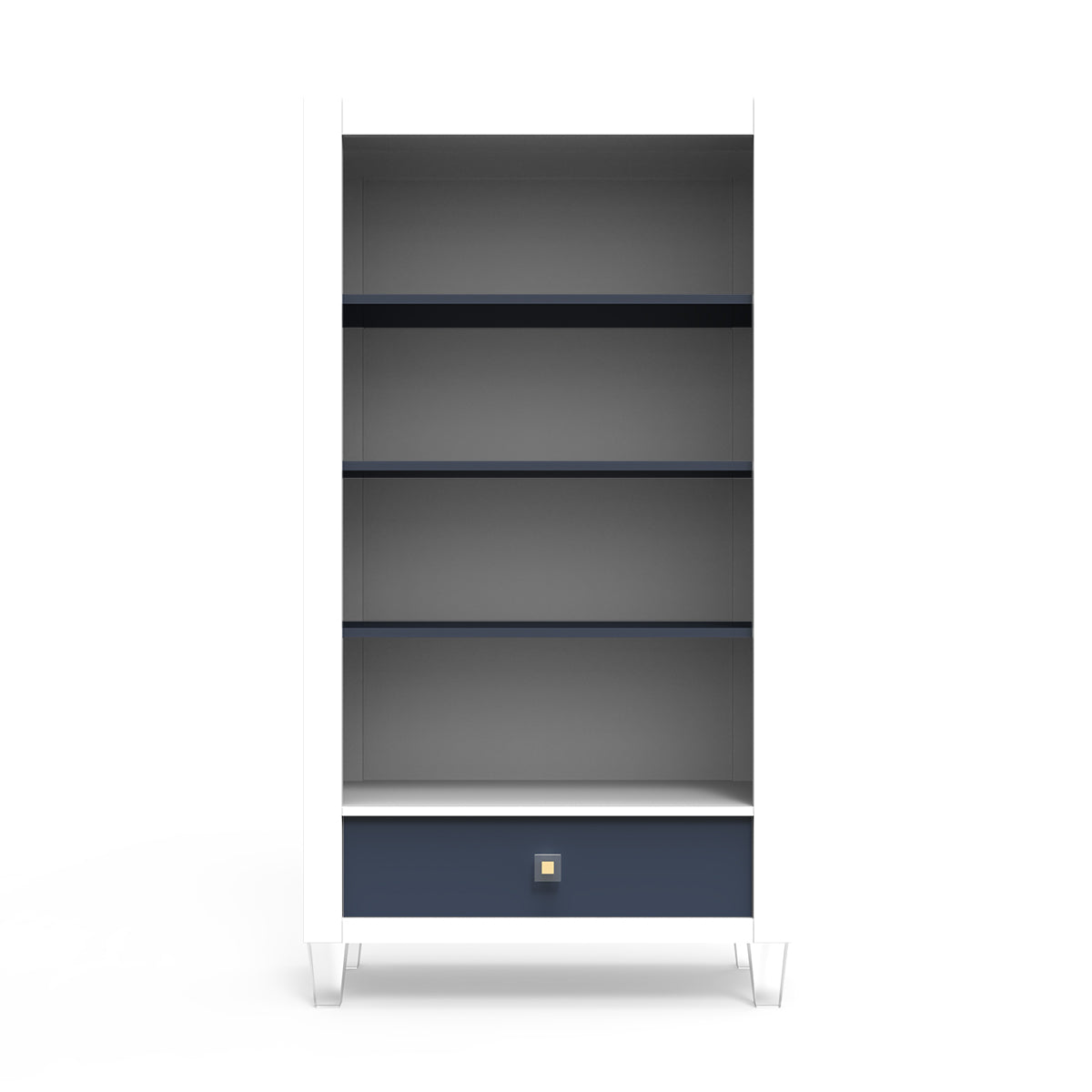 Millenario Solid Wood Bookcase – Modern Luxury Library with Storage Drawer – Designer Acrylic & Artisan Shelving