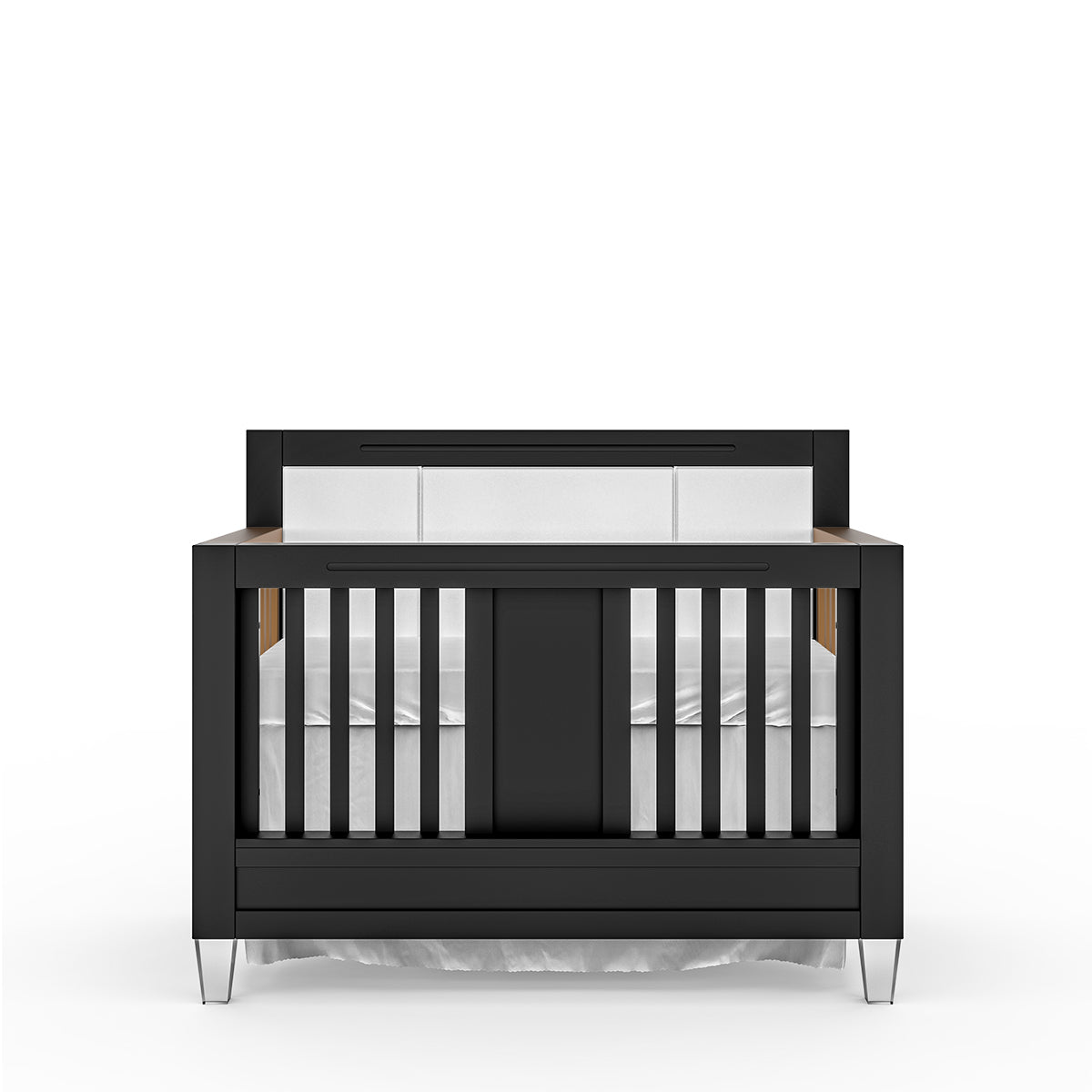 Millenario Tufted Convertible Crib – Modern Solid Wood & Acrylic Bed – 4-in-1 Lifestyle Heirloom with Padded Panel