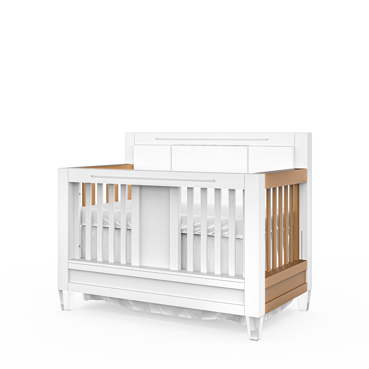 Lit bébé convertible capitonné Millenario – Lit moderne en bois massif et acrylique – Lit 4 en 1 de qualité supérieure avec panneau rembourré