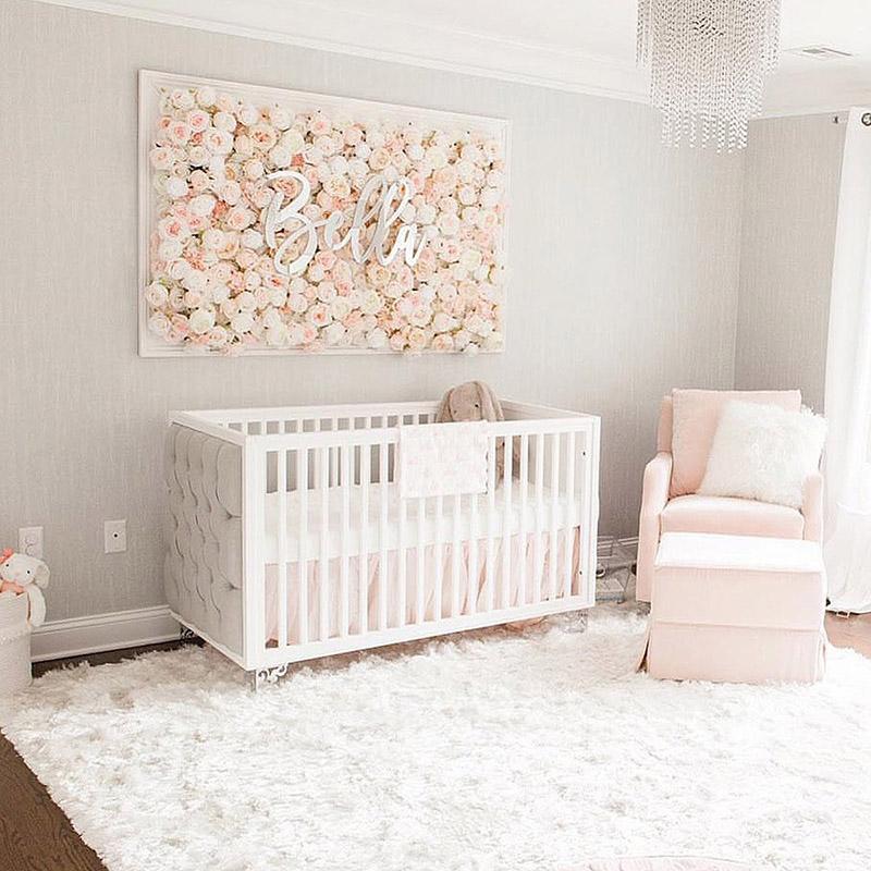 Bella Solid Wood Upholstered Crib – Luxury Tufted Contemporary Bed – Handcrafted European Designer Crib with Tapered or Laser-Cut Metal Feet