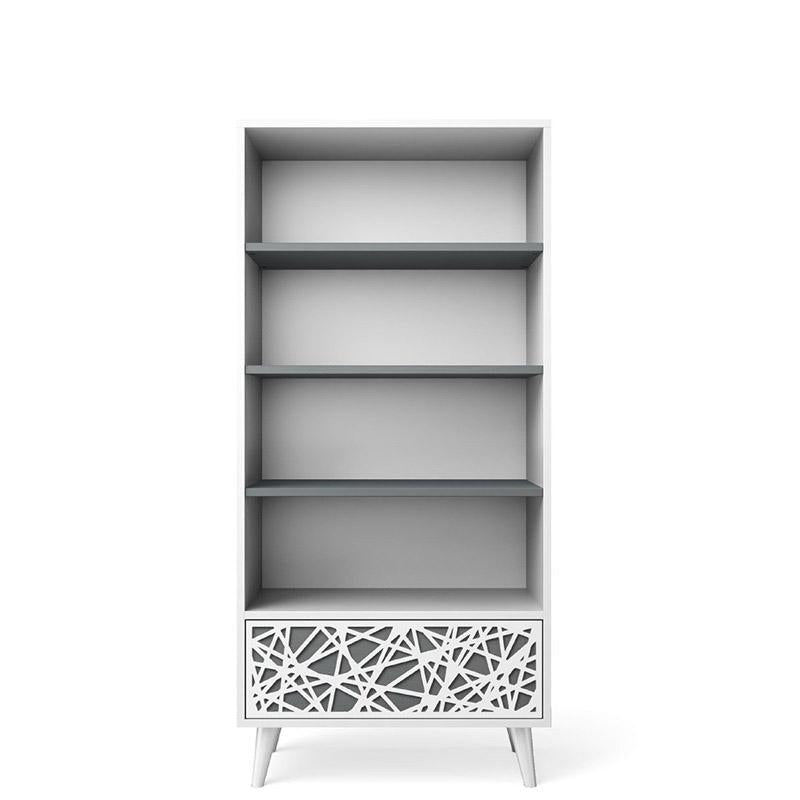 New York Solid Wood Bookcase – Mid-Century Modern Library – Handcrafted European Designer Shelving with Laser-Cut & Eco-Leather Customization