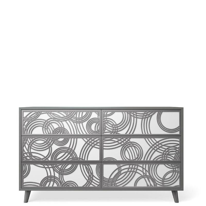 New York Massivholz-Doppelkommode – Mid-Century Modern Kommode mit 6 Schubladen – Handgefertigtes europäisches Designermöbelstück mit individueller Kunstapplikation