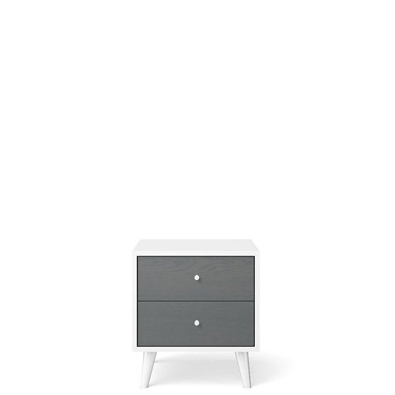 New York Solid Wood Nightstand – Mid-Century Modern 2-Drawer Bedside Chest – Handcrafted European Designer Side Table with Custom Art Appliqué