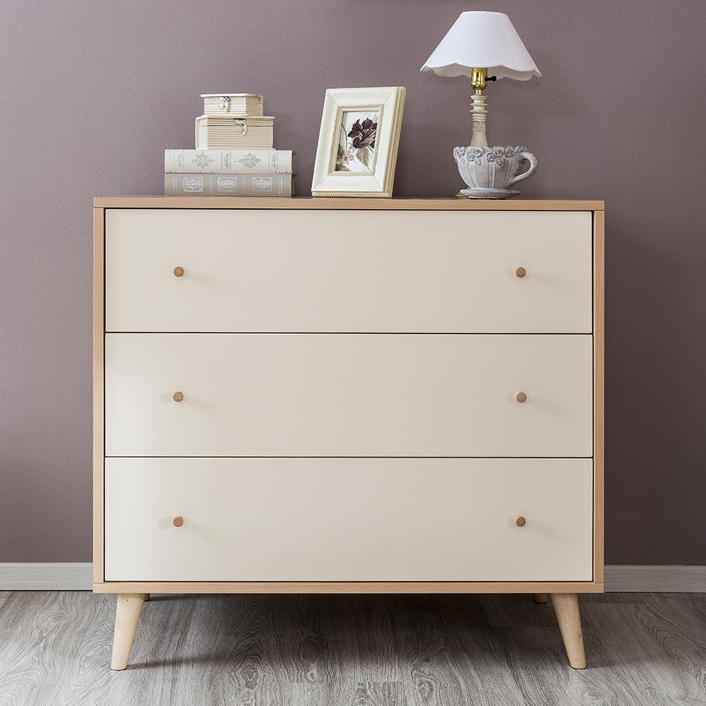 New York Solid Wood Single Dresser – Mid-Century Modern 3-Drawer Chest – Handcrafted European Space-Saving Storage with Eco-Leather Inlays
