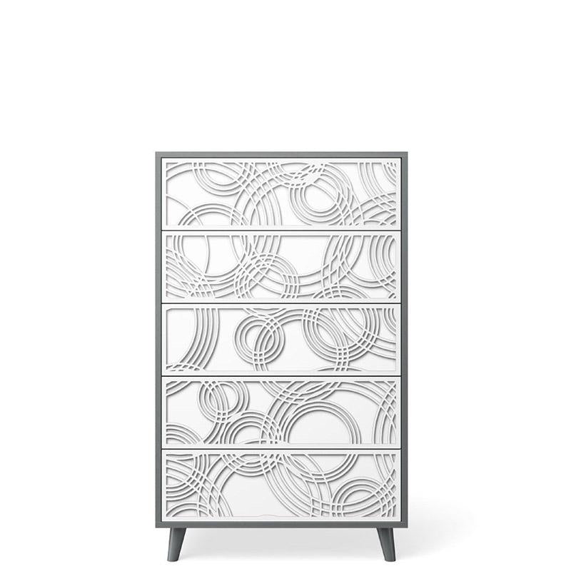 New York Solid Wood Tall Chest – Mid-Century Modern 5-Drawer Highboy – Handcrafted European Designer Storage with Eco-Leather Accents