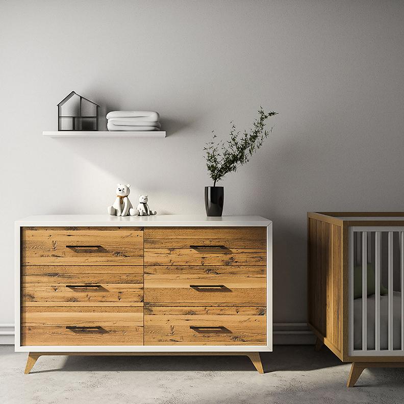 Uptown Solid Wood Double Dresser – 6-Drawer Contemporary Luxury Chest – Handcrafted Designer Storage with Custom Metallic Hardware