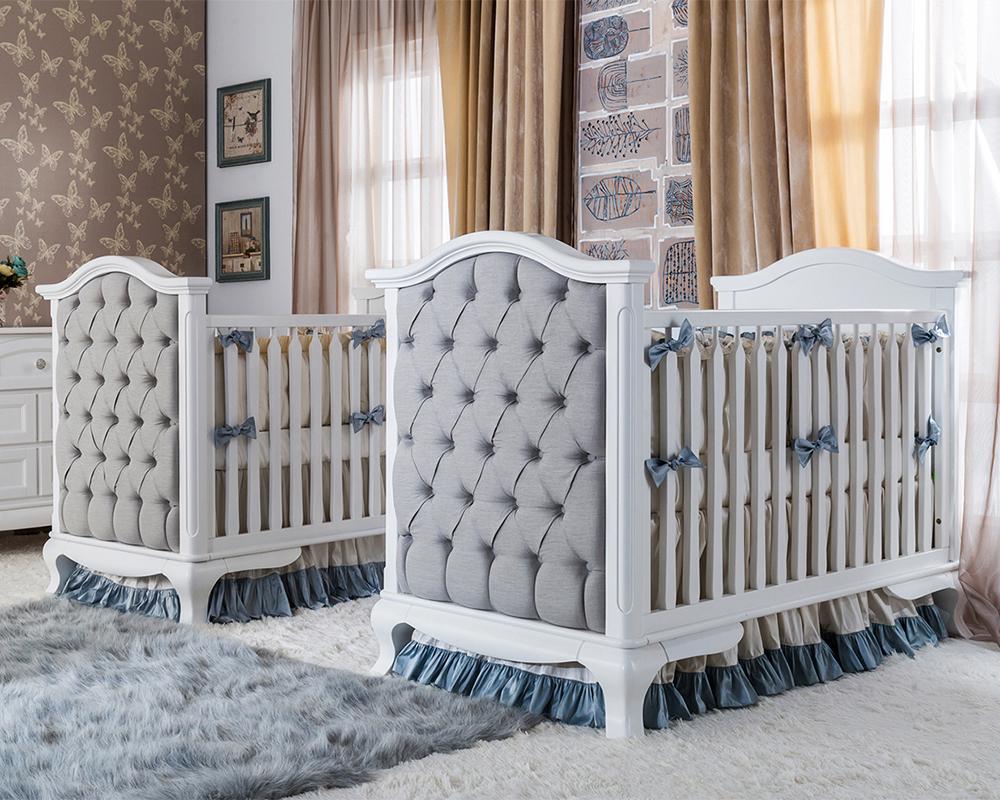 Cleopatra Classic Tufted Crib – Luxury Solid Wood & Organic Fabric – Symmetrical Haute-Couture Nursery Design