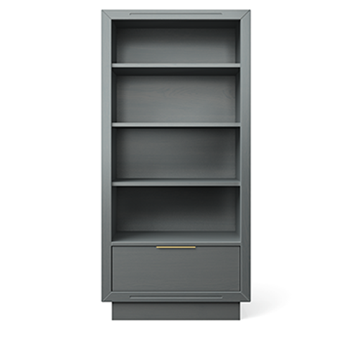 Quadro Solid Wood Bookcase – Luxury Modern Library with Storage Drawer – Italian Champagne Gold Hardware