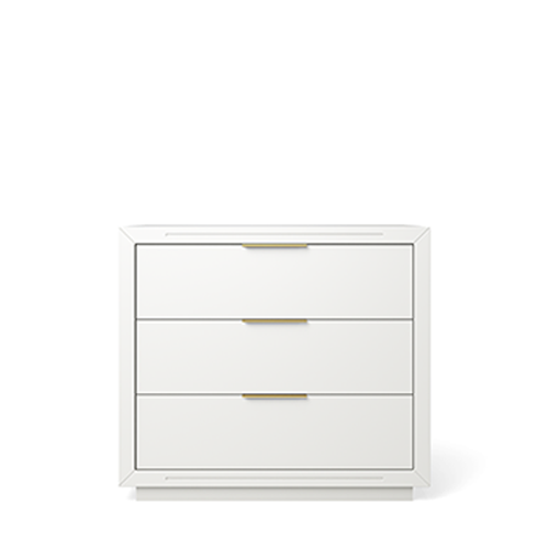 Quadro Solid Wood Single Dresser – 3-Drawer Modern Luxury Chest – Italian Champagne Gold Hardware & Greenguard GOLD Finish