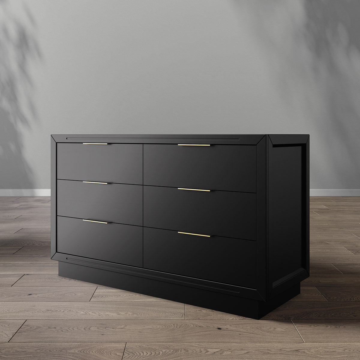 Quadro Solid Wood Double Dresser – 6-Drawer Luxury Chest – Italian Champagne Gold Hardware & Greenguard GOLD Finish