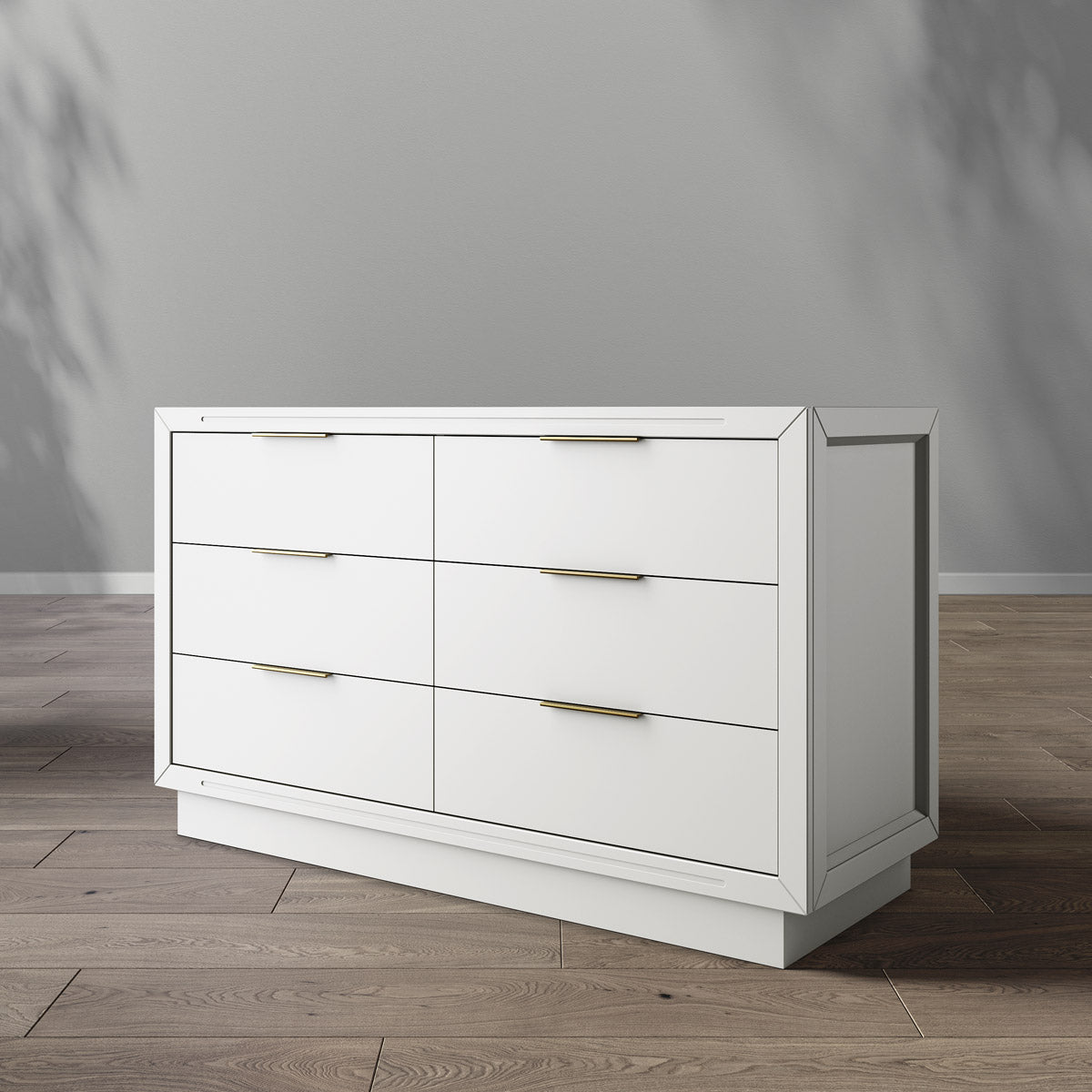 Quadro Solid Wood Double Dresser – 6-Drawer Luxury Chest – Italian Champagne Gold Hardware & Greenguard GOLD Finish