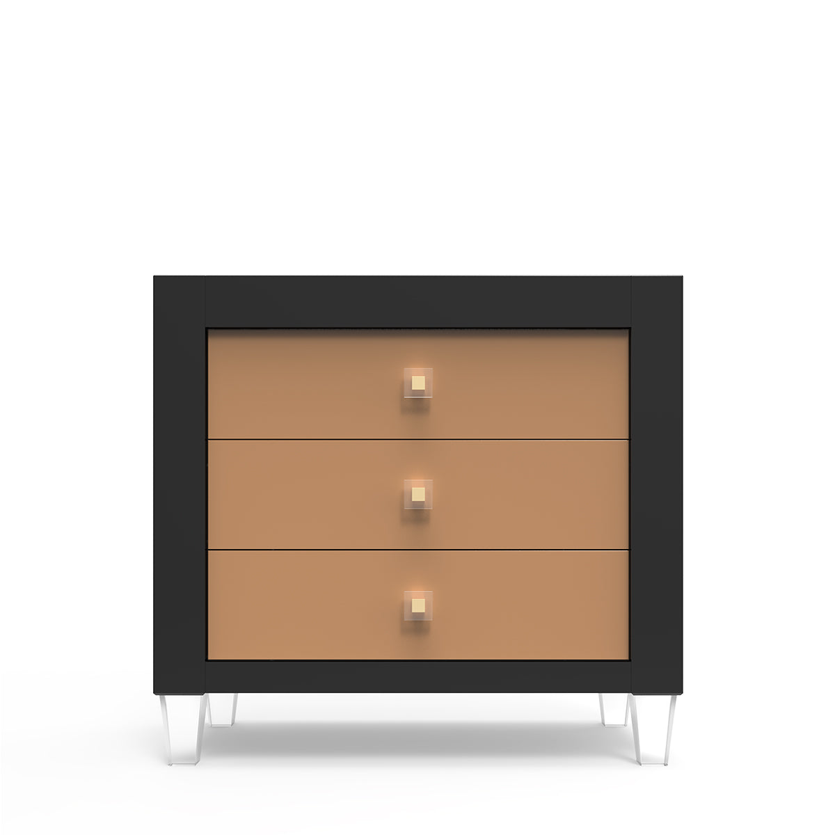 Millenario Solid Wood Single Dresser – 3-Drawer Modern Luxury Chest – Designer Acrylic & Artisan Craftsmanship
