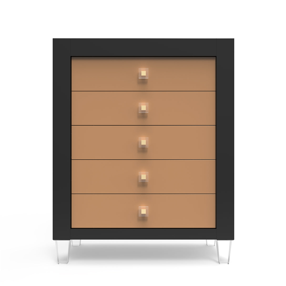 Millenario Solid Wood Tall Chest – 5-Drawer Modern Luxury Wardrobe – Designer Acrylic & High-Density Storage