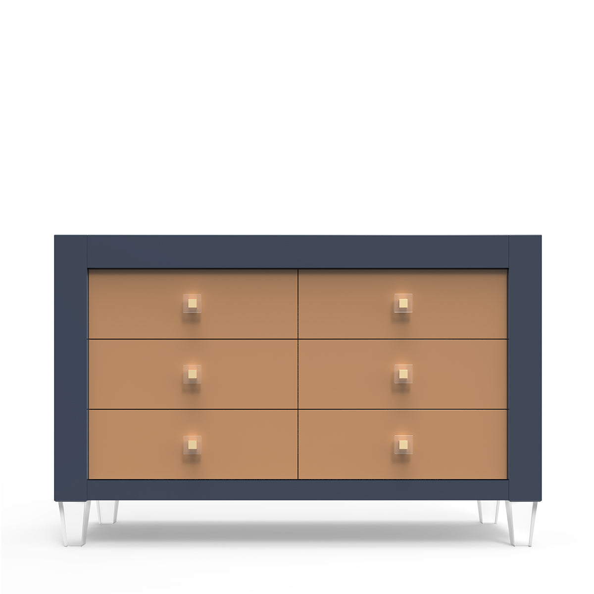 Millenario Solid Wood Double Dresser – 6-Drawer Modern Luxury Chest – Designer Acrylic & Laser-Cut Craftsmanship