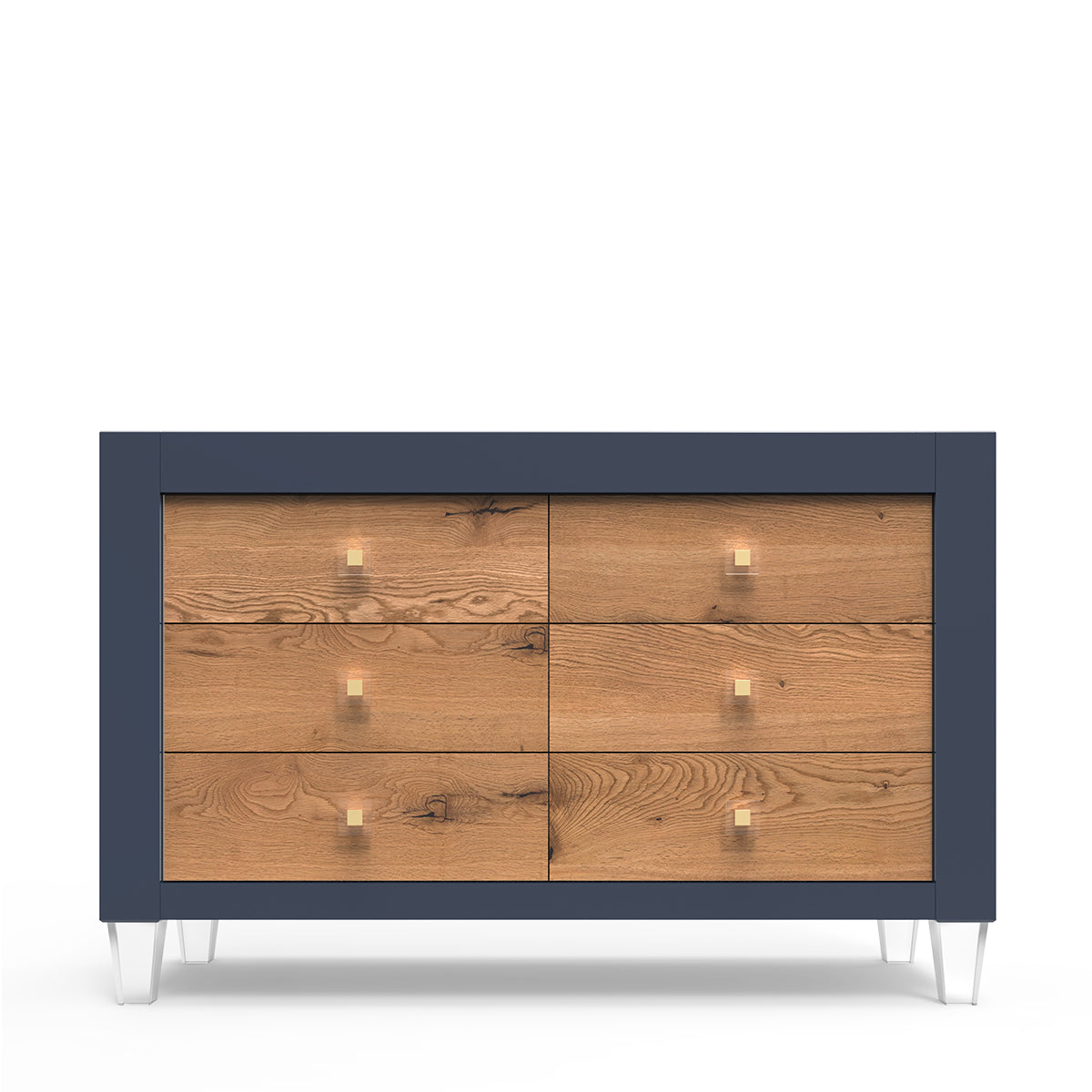 Millenario Solid Wood Double Dresser – 6-Drawer Modern Luxury Chest – Designer Acrylic & Laser-Cut Craftsmanship