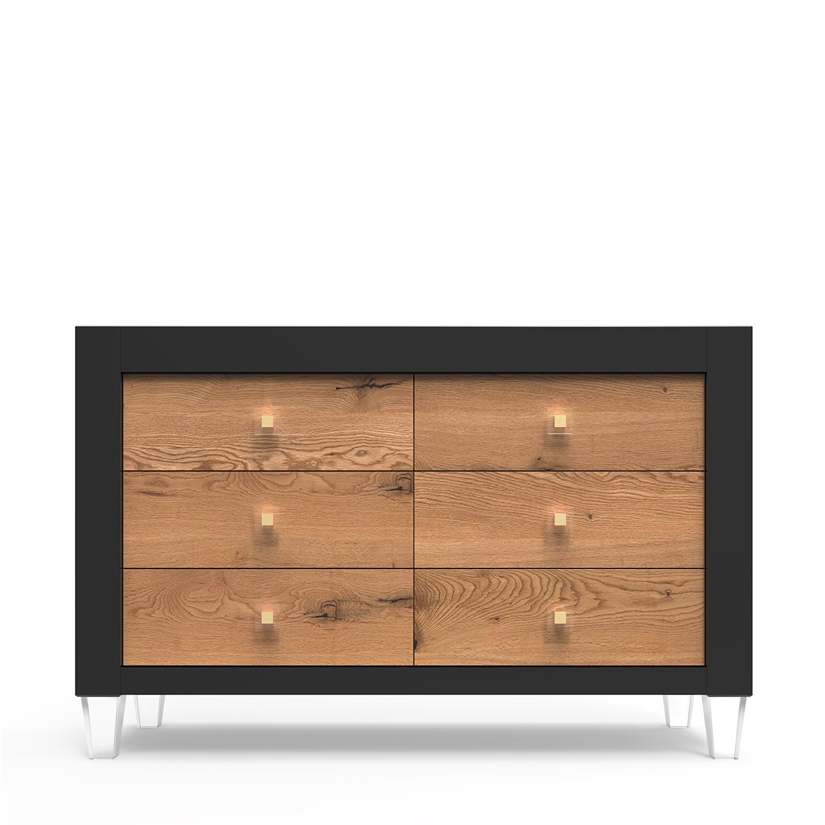 Millenario Solid Wood Double Dresser – 6-Drawer Modern Luxury Chest – Designer Acrylic & Laser-Cut Craftsmanship