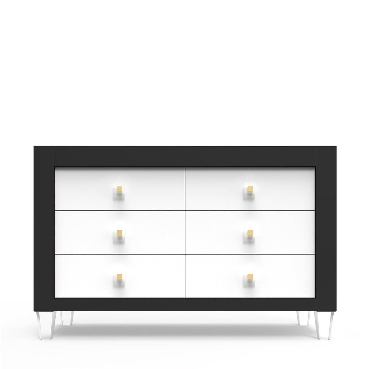 Millenario Solid Wood Double Dresser – 6-Drawer Modern Luxury Chest – Designer Acrylic & Laser-Cut Craftsmanship
