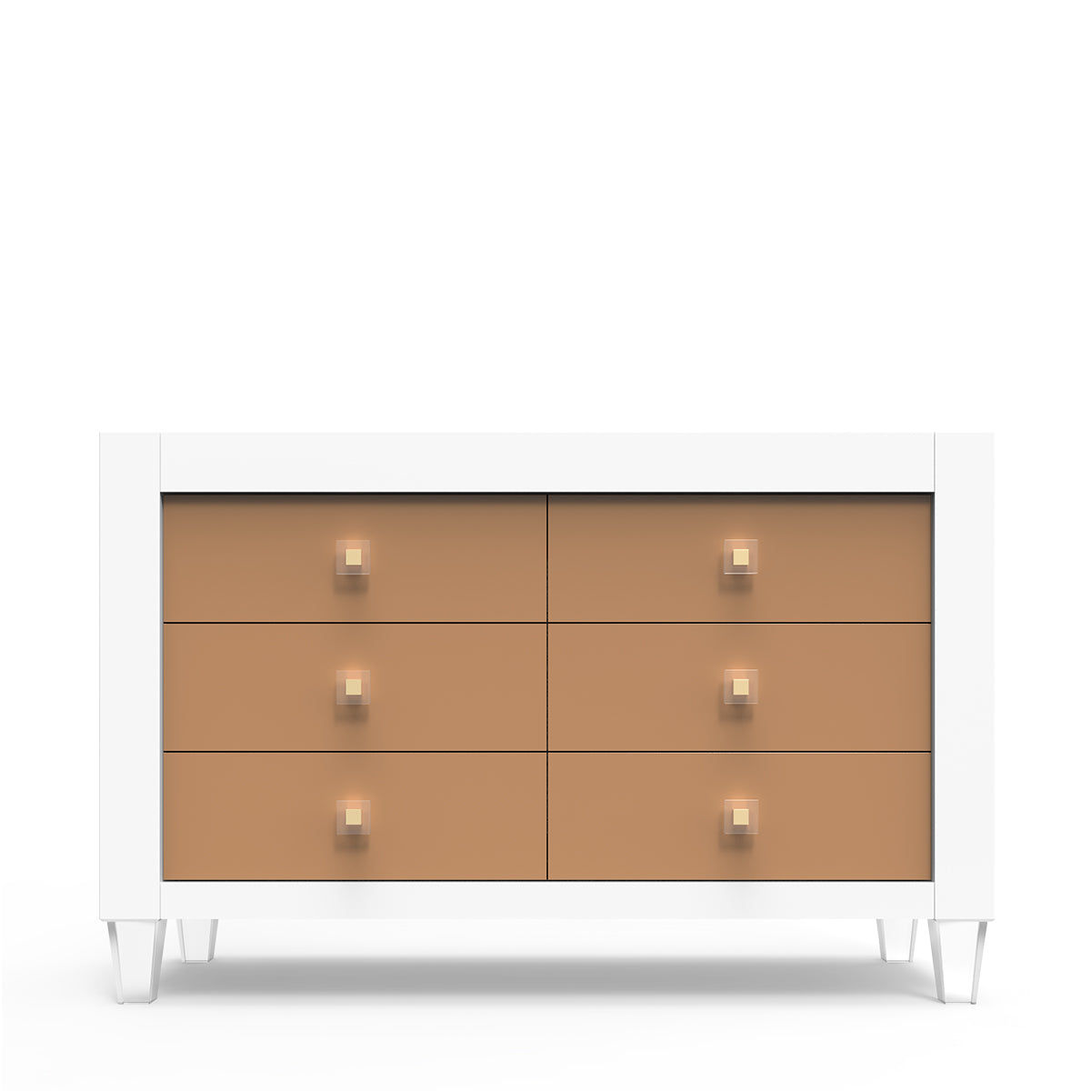 Millenario Solid Wood Double Dresser – 6-Drawer Modern Luxury Chest – Designer Acrylic & Laser-Cut Craftsmanship