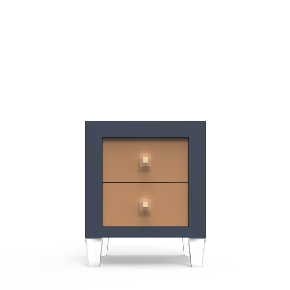 Millenario Solid Wood Nightstand – 2-Drawer Modern Luxury Bedside Chest – Designer Acrylic & Artisan Detail