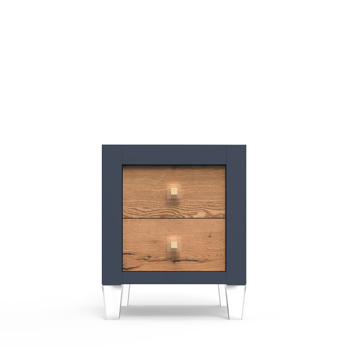 Millenario Solid Wood Nightstand – 2-Drawer Modern Luxury Bedside Chest – Designer Acrylic & Artisan Detail