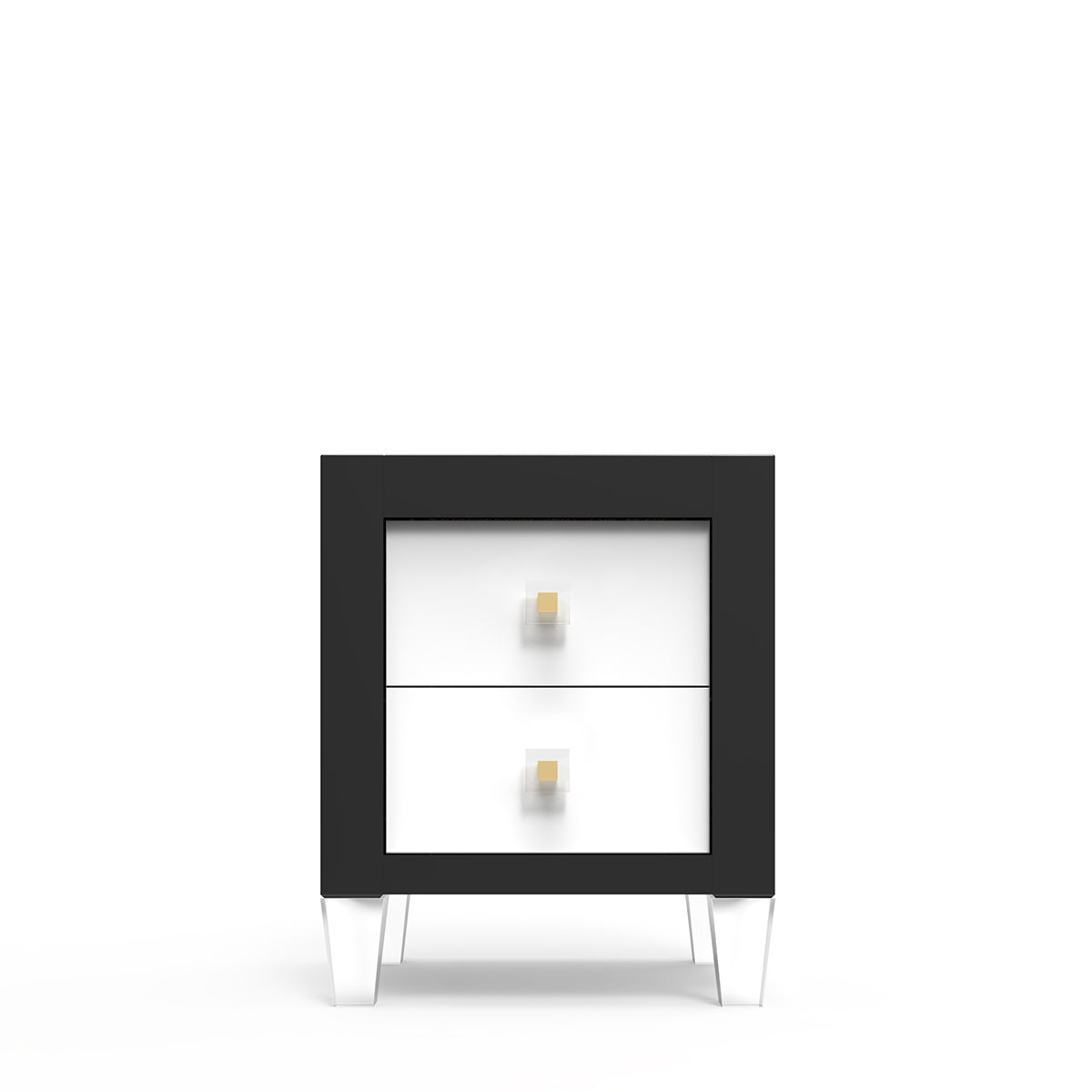 Millenario Solid Wood Nightstand – 2-Drawer Modern Luxury Bedside Chest – Designer Acrylic & Artisan Detail