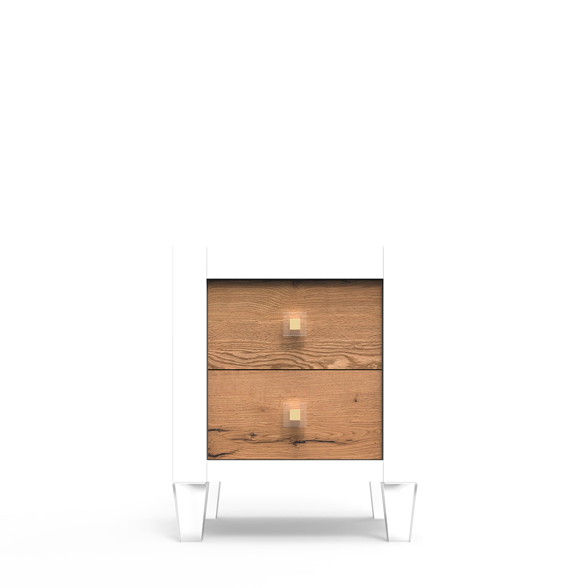 Millenario Solid Wood Nightstand – 2-Drawer Modern Luxury Bedside Chest – Designer Acrylic & Artisan Detail