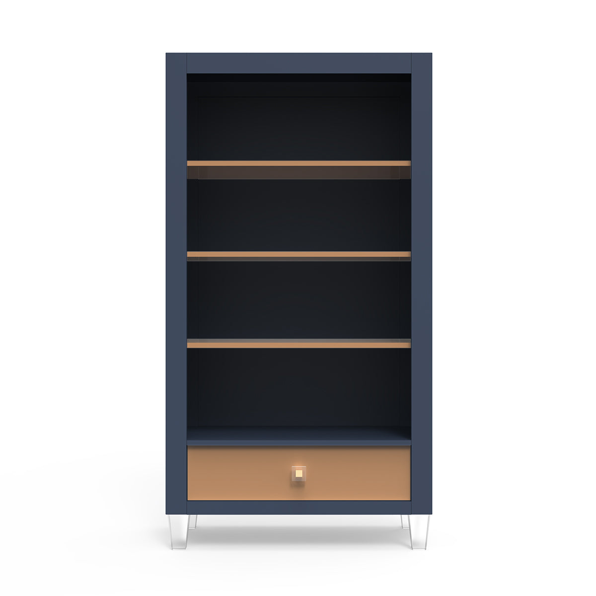 Millenario Solid Wood Bookcase – Modern Luxury Library with Storage Drawer – Designer Acrylic & Artisan Shelving