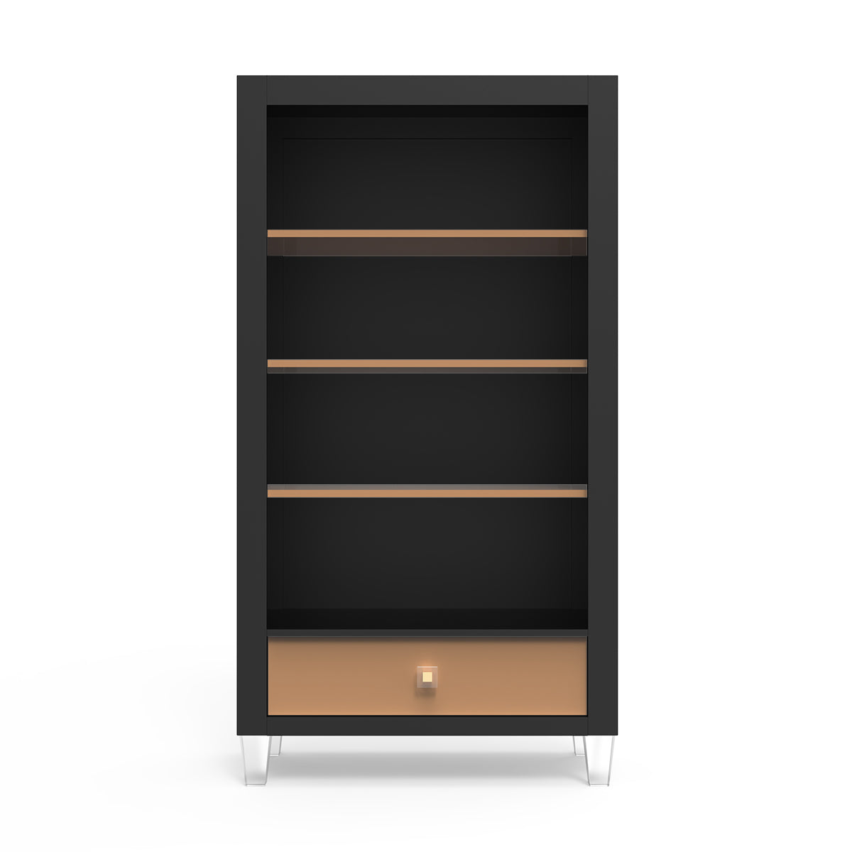 Millenario Solid Wood Bookcase – Modern Luxury Library with Storage Drawer – Designer Acrylic & Artisan Shelving