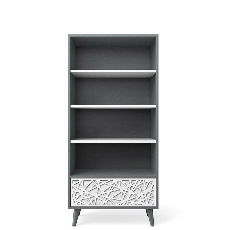 New York Solid Wood Bookcase – Mid-Century Modern Library – Handcrafted European Designer Shelving with Laser-Cut & Eco-Leather Customization