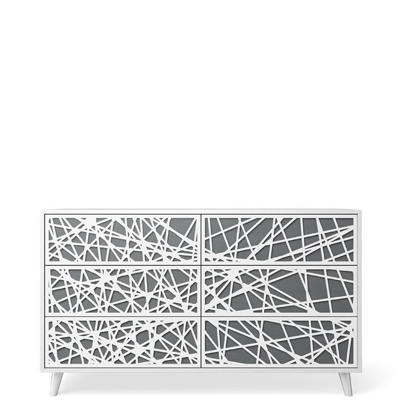 New York Massivholz-Doppelkommode – Mid-Century Modern Kommode mit 6 Schubladen – Handgefertigtes europäisches Designermöbelstück mit individueller Kunstapplikation