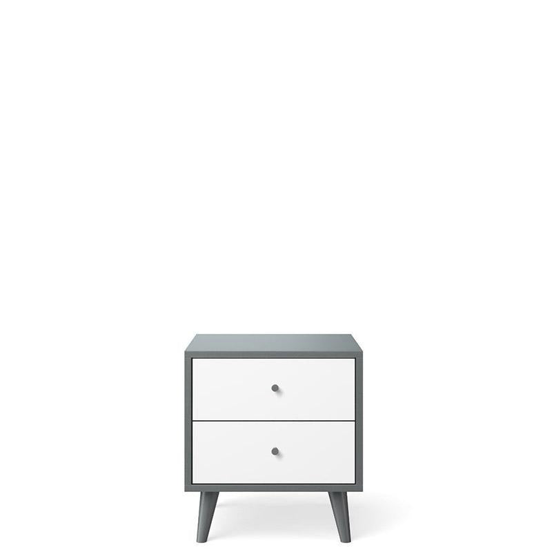 New York Solid Wood Nightstand – Mid-Century Modern 2-Drawer Bedside Chest – Handcrafted European Designer Side Table with Custom Art Appliqué