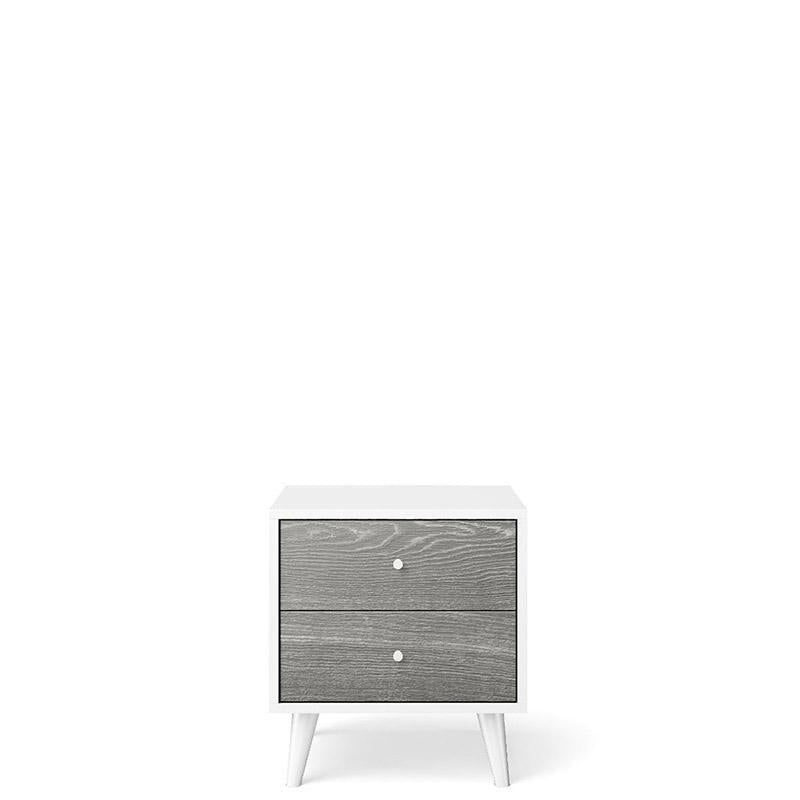New York Solid Wood Nightstand – Mid-Century Modern 2-Drawer Bedside Chest – Handcrafted European Designer Side Table with Custom Art Appliqué